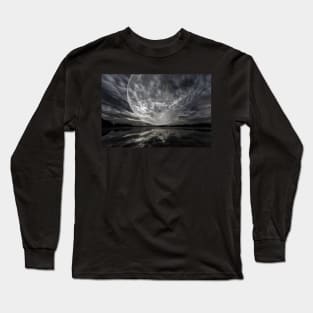 Mystery landscape, big full moon over dark lake Long Sleeve T-Shirt